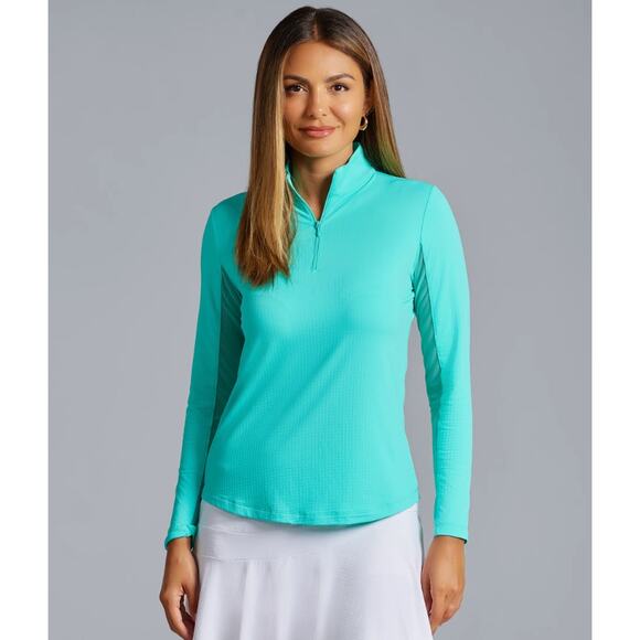 IBKUL Mock Neck Half Zip Long Sleeve Top Jade XL - Picture 1 of 10